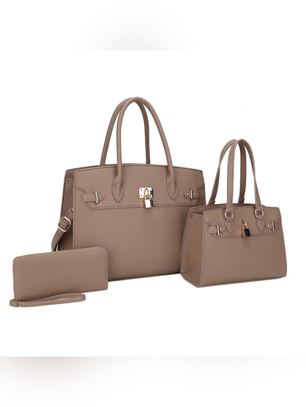 Structured Tote Bag with Lock Accent - 3 In 1 Set